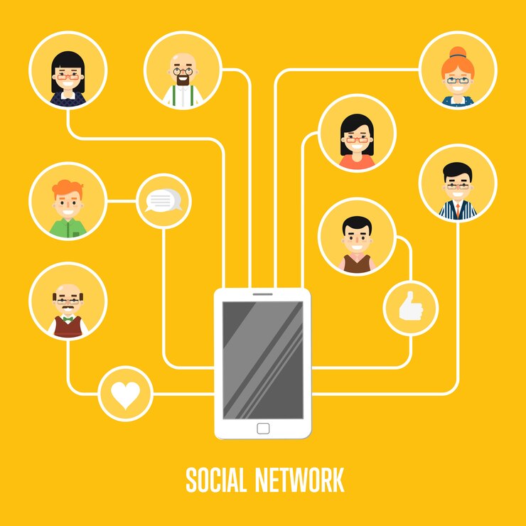 Vector social network illustration with connected people