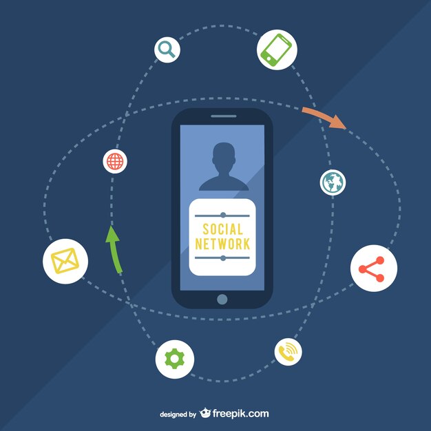 Social network illustration with smartphone