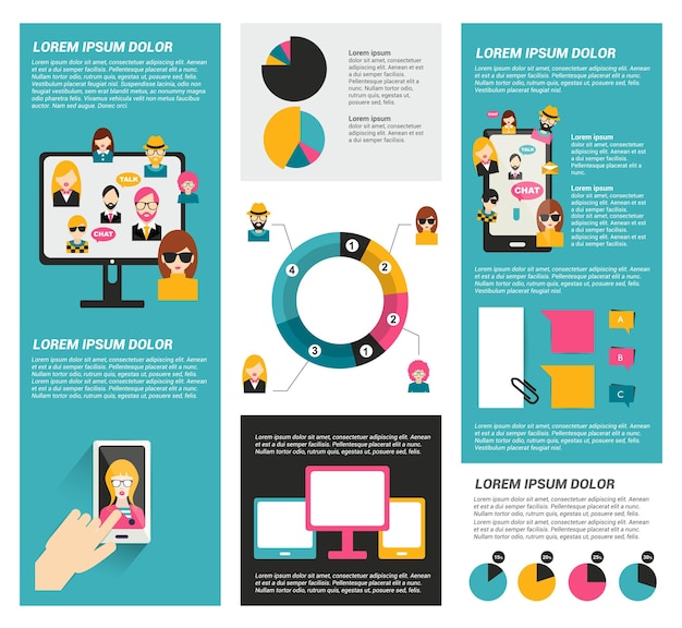 Vettore infografica sui social network. elementi piatti. vettore.