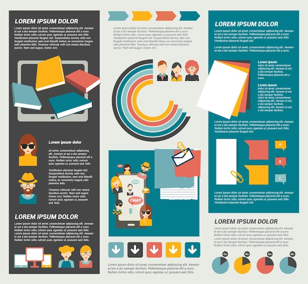 Vettore infografica sui social network. elementi piatti. vettore.