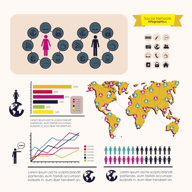 Vector social network infographics