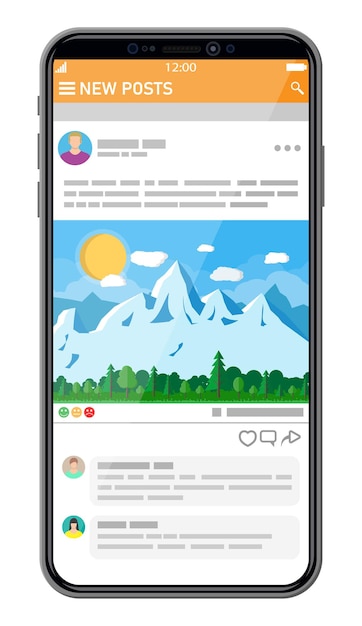 Social network interface template on smartphone screen