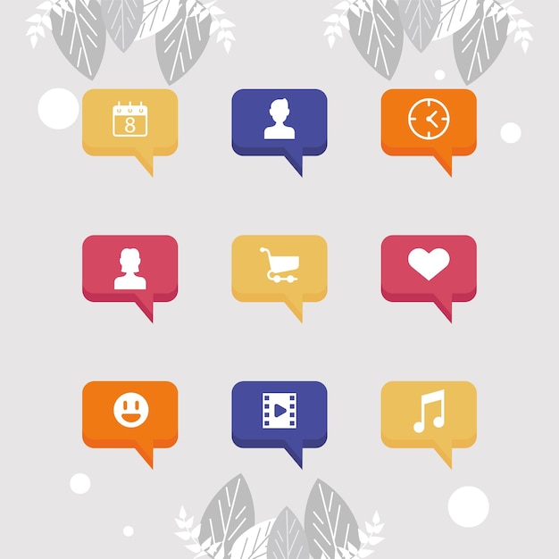 Vector social network nine icons