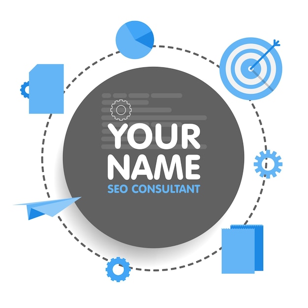 Vector social network seo optimization consultant avatar. place for your name. template of the developer portfolio, banners, announcements, web sites and other projects. vector illustration.