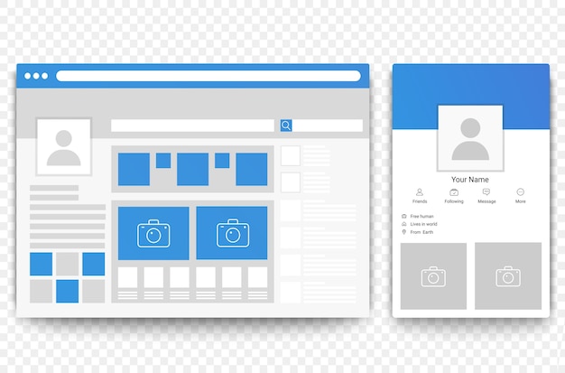 Social network web and mobile page browser. concept of social page interface  illustration
