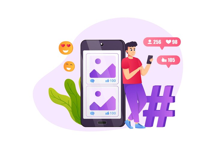 Vector social networking concept in flat style with people scene