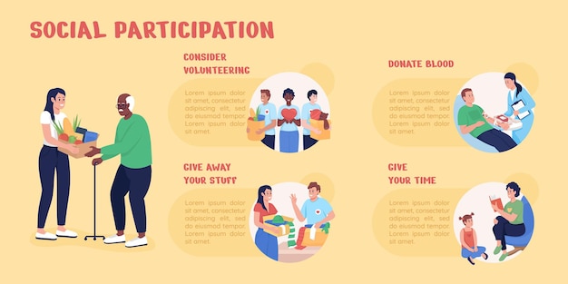 Vector social participation flat color vector infographic template