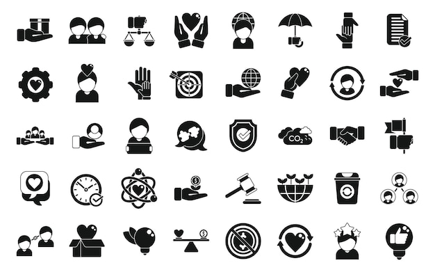 Social responsibility icons set simple vector Friend care