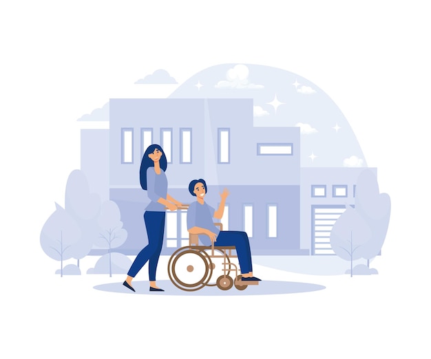 Social support for people in need help for disabled voluntary services flat vector modern illustration