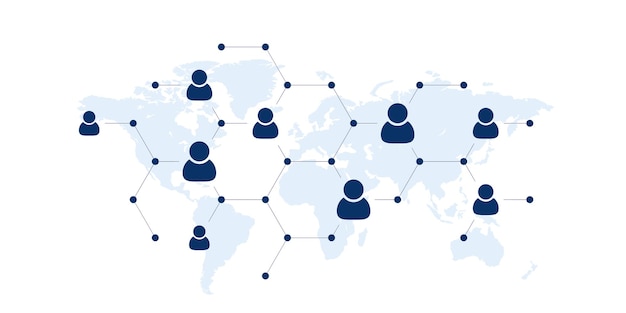 Vector social user network people network illustration dots connected lines create network with world map background