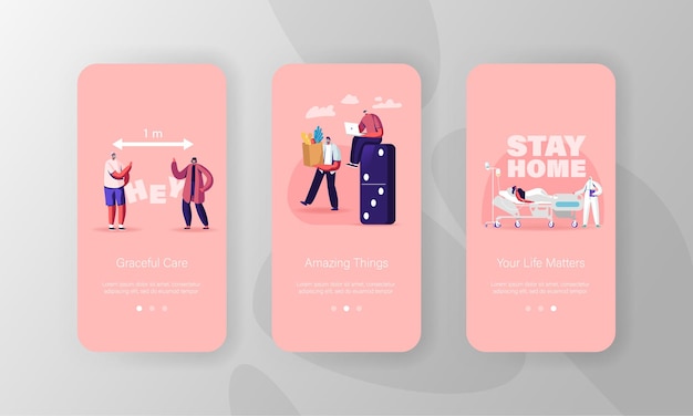 Sociale afstand mobiele app-paginaschermsjablonen.