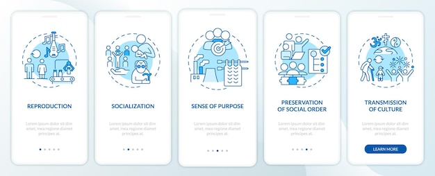 Sociale instellingen functies blauw onboarding mobiele app-scherm