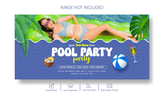 Sociale media Facebook cover header voor Tropical summer party horizontale banner achtergrond