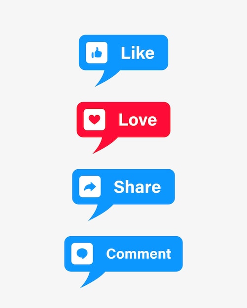 sociale media meldingspictogrammen in tekstballon zoals liefdescommentaar pictogram delen