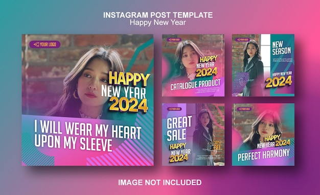 Sociale media ontwerp met een gelukkig nieuwjaar 2024 thema