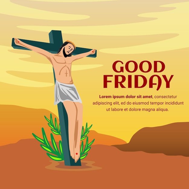 Sociale media posten illustratie van Jezus aan het kruis met goede vrijdag