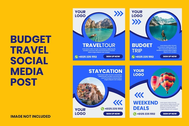 Vector sociale media-postset voor reizen met budget