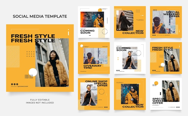 sociale media sjabloon banner blog mode verkoop promotie volledig bewerkbaar instagram en facebook vierkant post frame puzzel organische verkoop poster verse gele element vorm vector achtergrond
