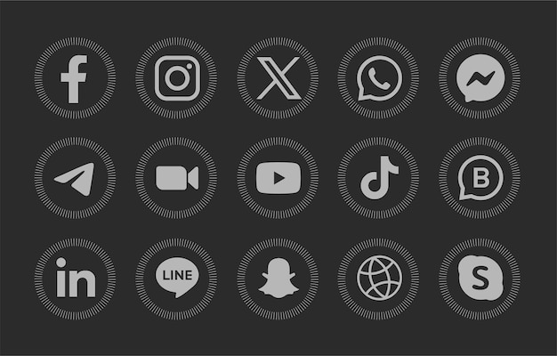 Vector sociale media vector pictogrammen symbolen ingesteld met grijze kleuren