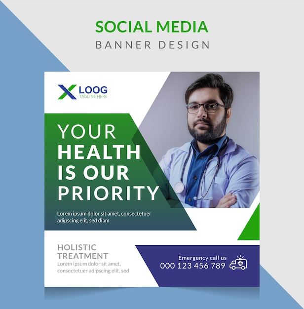Vector sociale media voor medische gezondheidszorg en instagram-postsjabloon