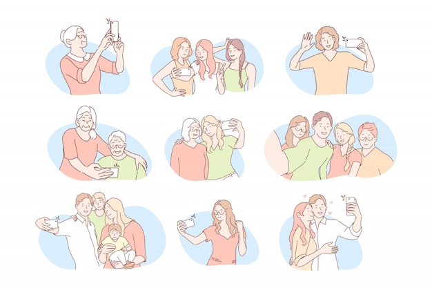 Sociale mediacommunicatie, selfie vastgesteld concept