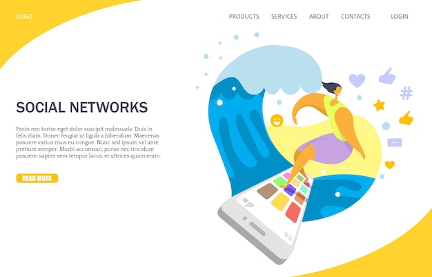 Sociale netwerken vector website bestemmingspagina ontwerpsjabloon