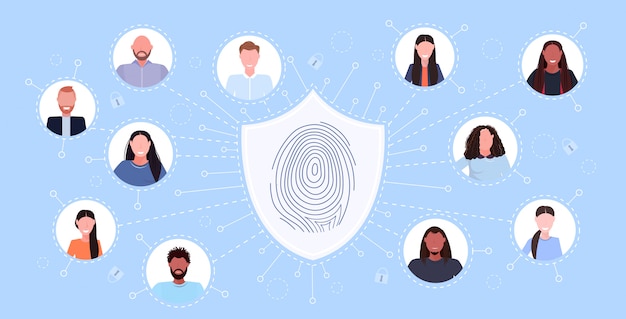 Sociale profielen netwerk biometrische vingerafdruk beveiliging gegevensbescherming toegang computer technologie gebruiker identificatie concept horizontaal