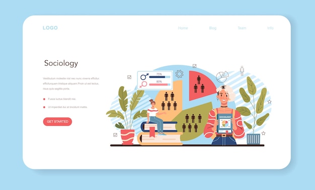 Sociology school subject web banner or landing page students studying society