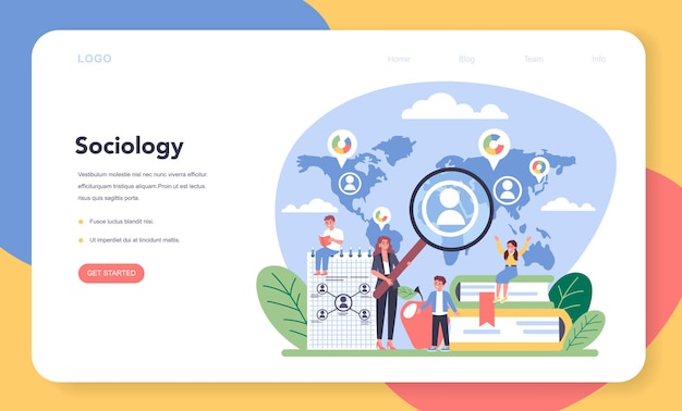 Vector sociology school subject web banner or landing page