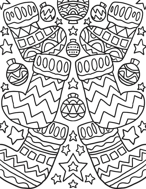 Sock Christmas Doodle Coloring Page