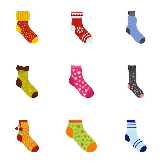 Sock icons set, cartoon style