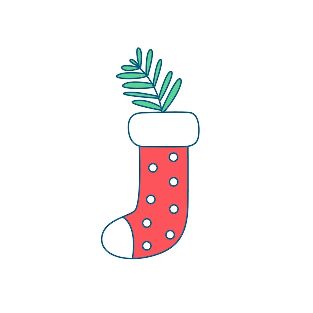 Sock for new years gifts with a coniferous branch