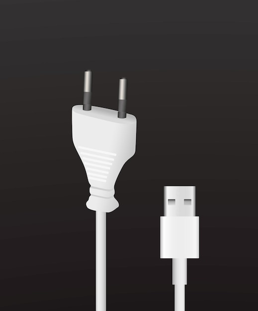 Socket plug en realistische 3D geïsoleerde witte connector voor mobiele telefoon, smartphone opladen. Vector