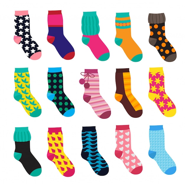 Socks In Cartoon Style. Elements Of Kids Clothes. Vector Illustrations Isolate