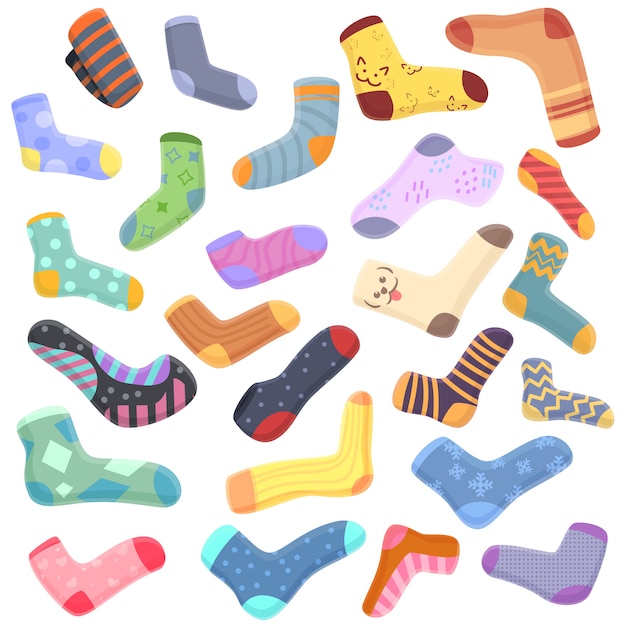 Vector socks icons set, cartoon style