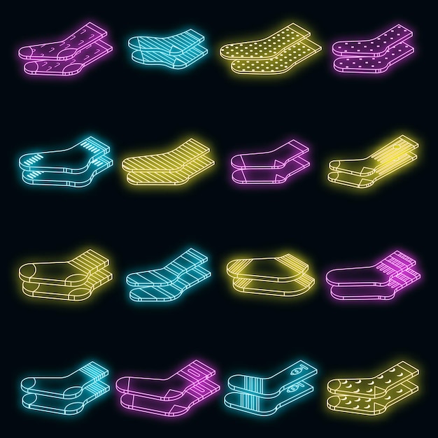 Socks icons set vector neon