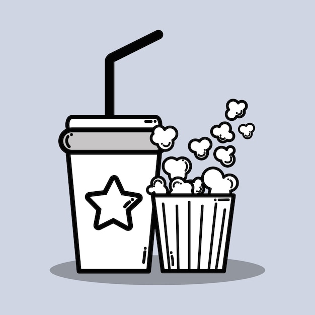 Soda beverage and popcorn in the cinema movie