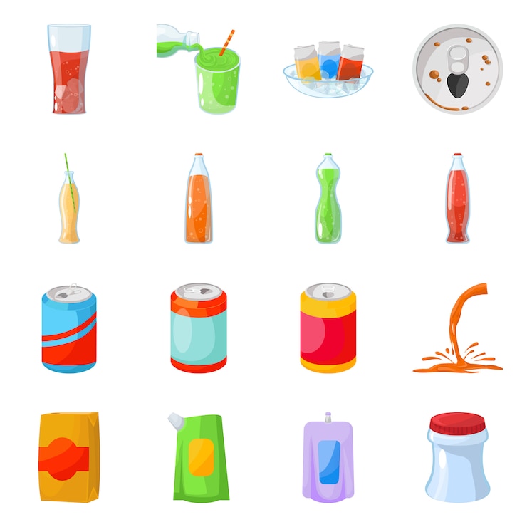 Vector soda bottle cartoon elements. set elements of soda drink and fizzy. isolated illustration of drink. 