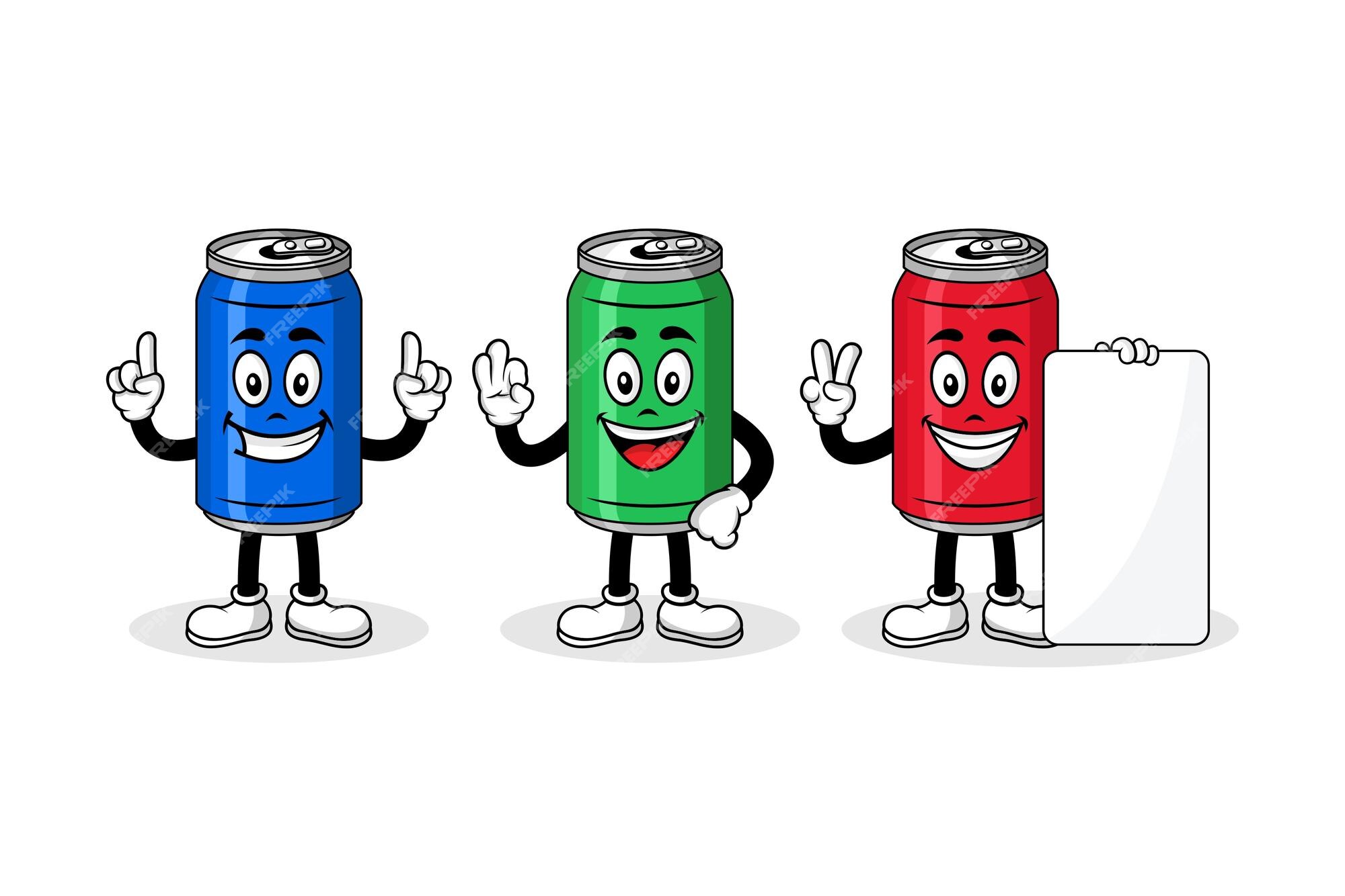 Premium Vector | Soda can cartoon mascot character design collection