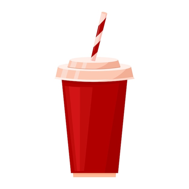 Кубок газировки в мультяшном стиле. красная чашка для соды или холодного напитка. одноразовый стаканчик для газировки.