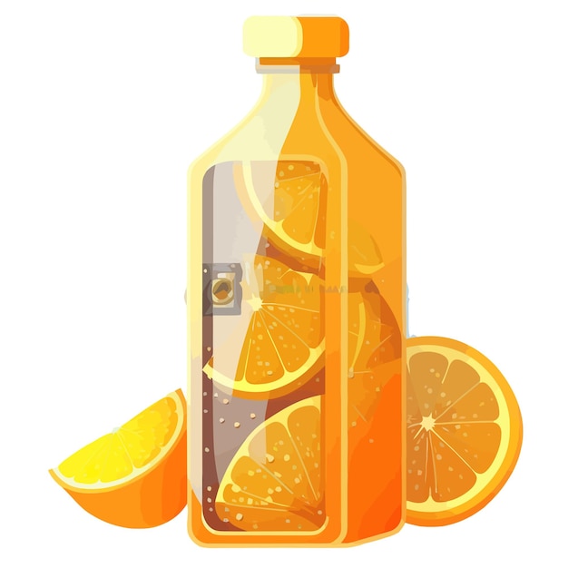 Soda drink cold orange lemonade in glass bottle Isolated on background Vector illustration