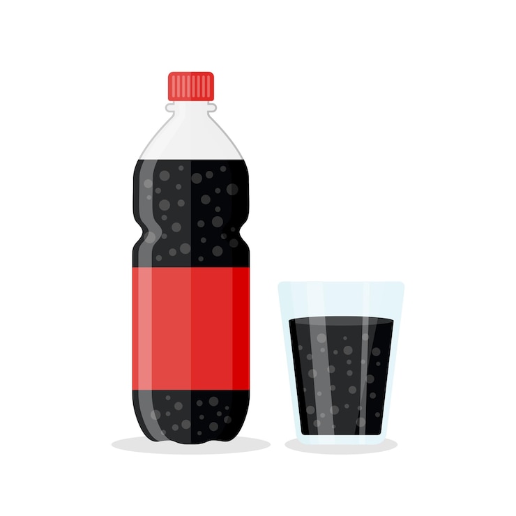 Vector soda drink icon in flat style plastic bottle and drinking glass vector illustration on isolated background water beverage sign business concept