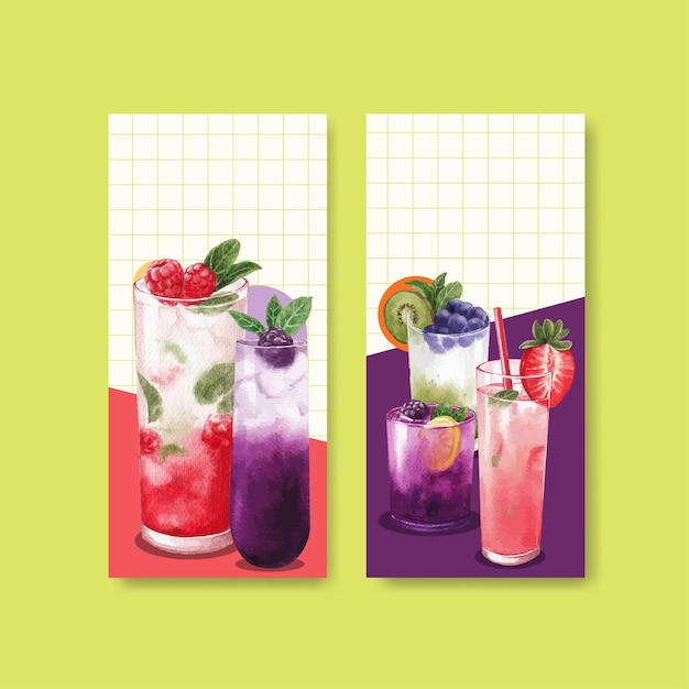 Soda drink menu leaflet and brochure watercolor illustration