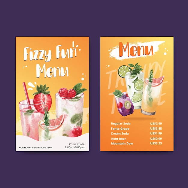 Vector soda drink menu   watercolor   illustration