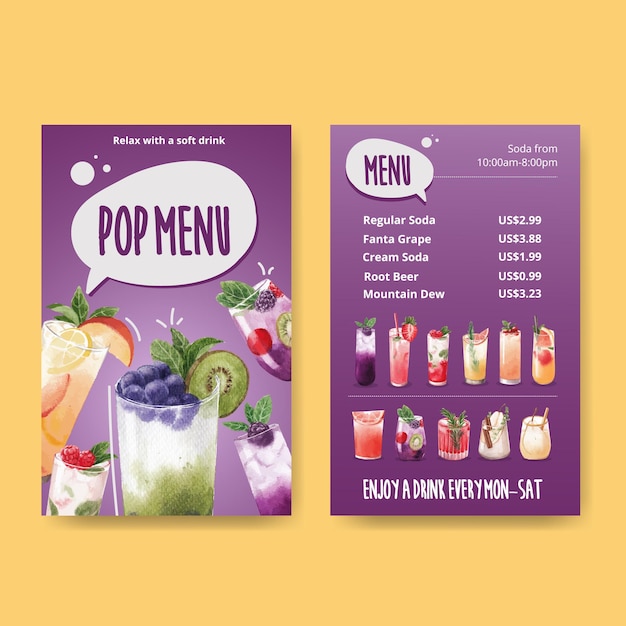 Soda drink menu   watercolor   illustration