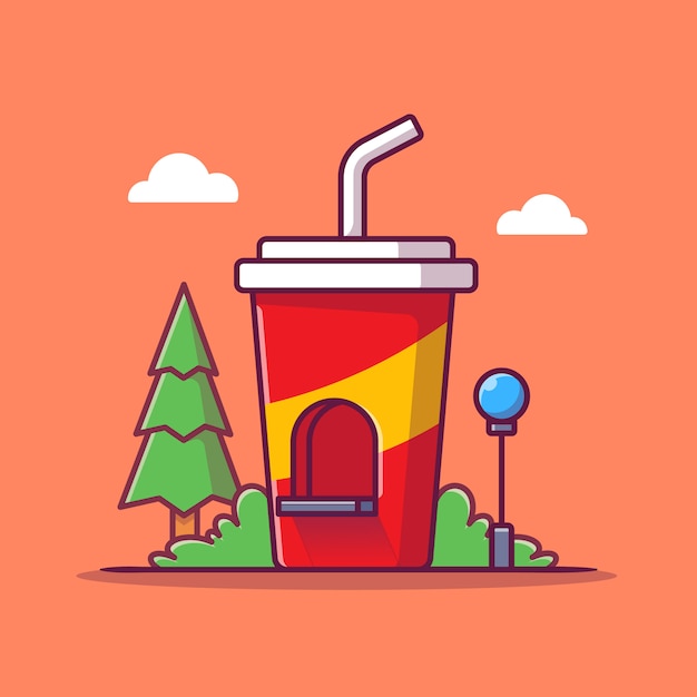 Soda drink shop cartoon pictogram illustratie. fast food building icon concept geïsoleerd. platte cartoon stijl