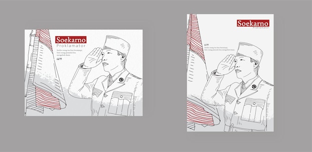 Vettore soekarno vector line art kemerdekaan republik indonesia