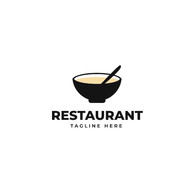 Soepkom met lepel logo ontwerp Eten maaltijd restaurant catering vector ontwerp en illustratie