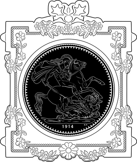 soevereine gouden munt man en paard vechten draak met oud frame handgemaakte silhouet model