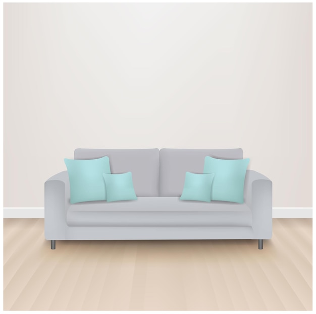 Vector sofa bed with mint pillows with gradient mesh